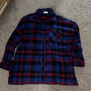 Oversized Plaid Flannel Shirt in Blue and Red
